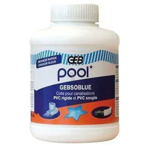GEB – Colle PVC bleu 250 ml pour canalisations piscine – Résistante aux produits de traitement – Séchage rapide en milieu humide