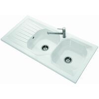 Villeroy & Boch – Évier 2 bacs en céramique blanc brillant – Dimensions 120x60 cm – Avec égouttoir et vidage manuel – Installation en saillie