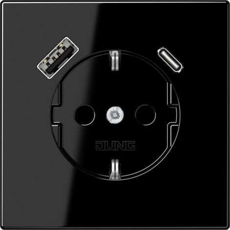 Enchufe Empotrable Tipo F Schuko Con Doble USB Negro 16A IP20 Serie wLux •  IluminaShop