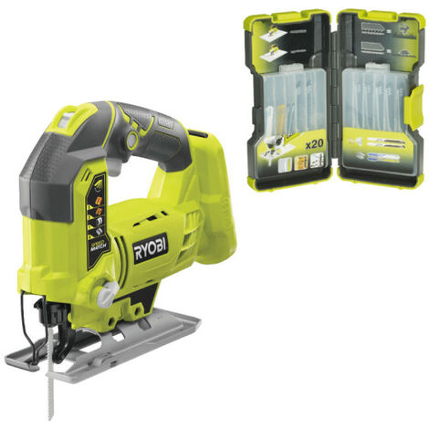 Confezione RYOBI - Seghetto alternativo R18JS-0 - 18 V OnePlus senza batteria o caricatore - Set di 20 lame miste per le
