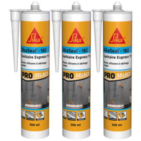 Set di 3 sigillanti siliconici a rapida essiccazione SIKA SikaSeal-182 Sanitaire Express 1h - Trasparente - 300ml