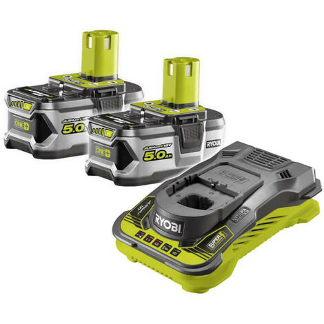2 batterie agli ioni di litio RYOBI 18V OnePlus 5,0 Ah - 1 caricatore rapido RC18150-250G