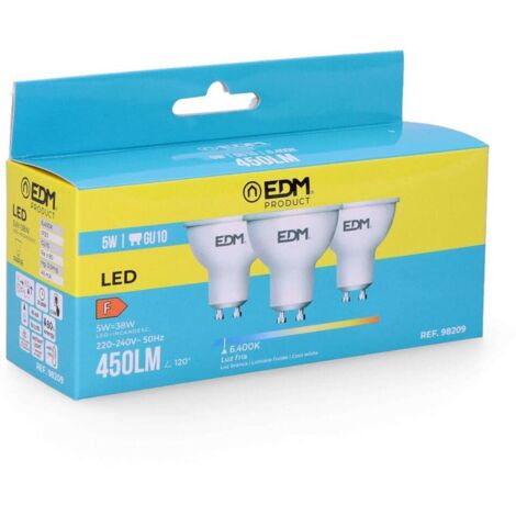 Kit di 3 lampadine LED GU10 5W 450lm 6400K bianco freddo EDM - Rif. 98209 (1/5)