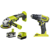 Ryobi Pack - Trapano e cacciavite 18V One Plus - R18DDD2-0 - Smerigliatrice  angolare 18V OnePlus - R18AG-140S 