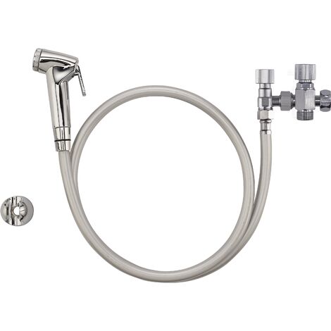 Kit de higiene para WC Estandar Cromado QUICK PLOMBERIE - Ducha y Soporte en ABS + Grifo de 3 vías + Flexible Liso