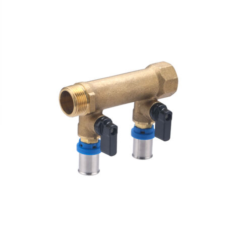 Colector Macho Hembra 3/4 Salidas para Multicapa a Prensar QUICK PLOMBERIE - 2 salidas multicapa Ø16 con Válvulas
