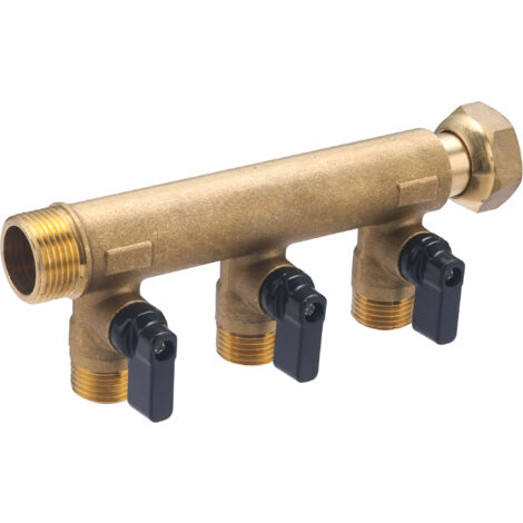 Colector con Tuerca Libre Macho Hembra 3/4 QUICK PLOMBERIE - 3 Salidas con Válvulas 1/2