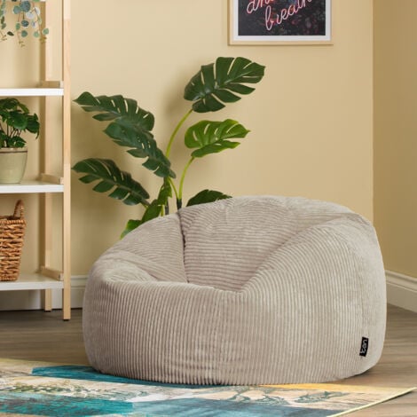 icon Pouf Classique en Velours Côtelé Kingston, Fauteuil Pouf pour Adultes, 85cm x 50cm, Beige Galet, OEKO-TEX
