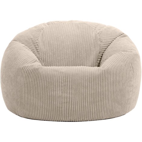 icon Pouf Classique en Velours Côtelé Kingston, Fauteuil Pouf pour Adultes, 85cm x 50cm, Beige Galet, OEKO-TEX