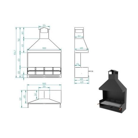 Barbecue charbon de bois 100 cm avec paravents et hotte