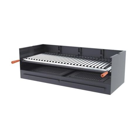 Fm Calefaccion – Barbecue charbon de bois 100 cm à poser ou encastrer – Acier au carbone – Grille inox réglable 3 hauteurs – Surface cuisson 98,7 x 36,5 cm