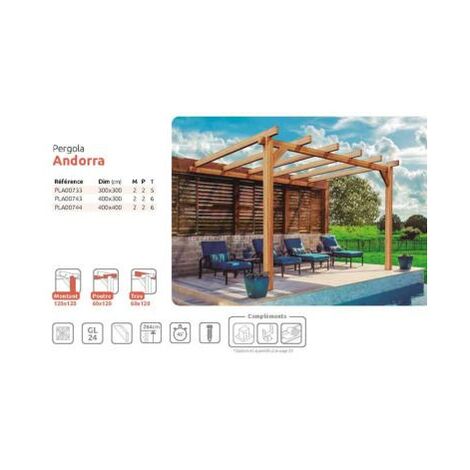 Abri de terrasse bois adossant stratifié 3x3 à 4x4m Andorra