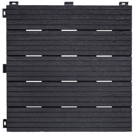 Ribimex – Dalle de terrasse grise 30x30cm lot de 6 – En caoutchouc recyclé – Système de connexion quick-click – Canaux de drainage intégrés