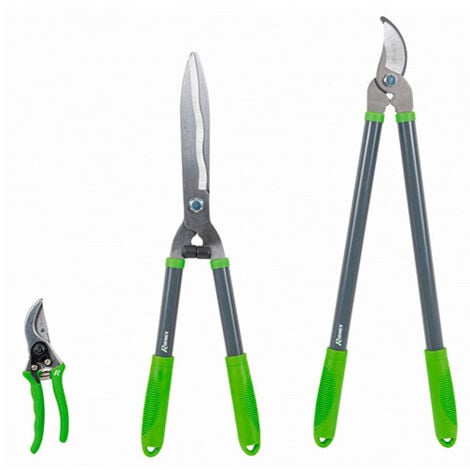 Lot 3 outils de jardinage coupants : secateur 8 + cisaille haies + coupe branches