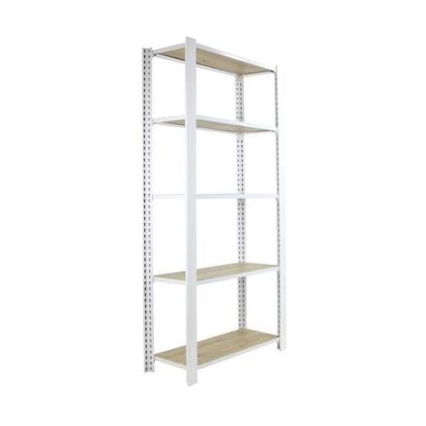 Étagère en métal blanc nodi 5 étagères charge 200 kgs dim.2100x1600x300mm sans vis (1/2)