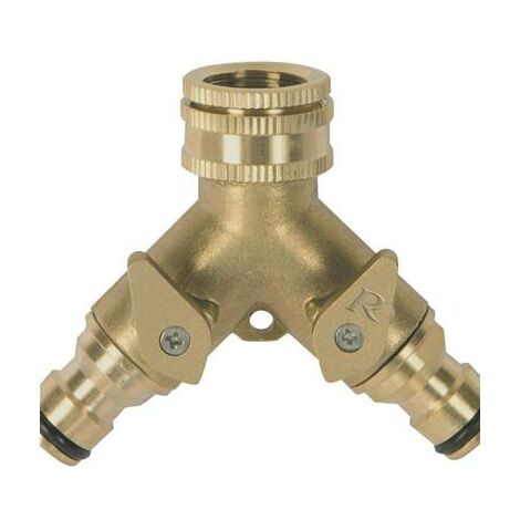 Ribimex – Nez de robinet en laiton à double circuits – Vanne d'arrêt – Sorties à raccords rapides – Dimensions 20x27mm et 15x21mm