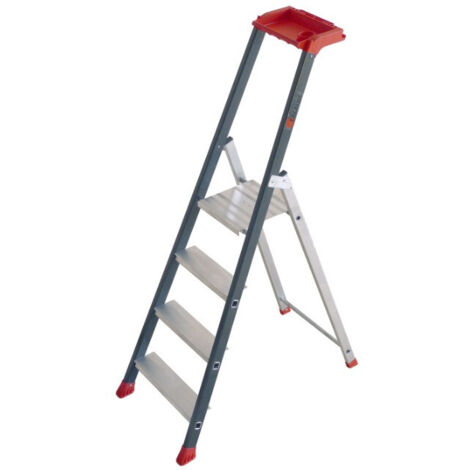 Escalux – Escabeau aluminium professionnel 4 marches – Hauteur de travail 2,80 m – Charge max 150 kg – Sabots antidérapants interchangeables