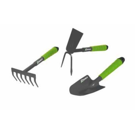 Ribimex – Lot de 3 outils de jardinage pour enfant – Serfouette, rateau, transplantoir – Outils ergonomiques pour petits jardiniers