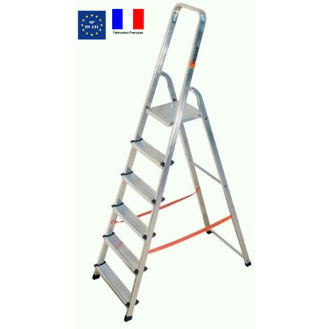 Escalux – Escabeau aluminium 6 marches – Hauteur de travail 3,20 m – Charge max 150 kg – Plateforme acier zingué 250x250 mm