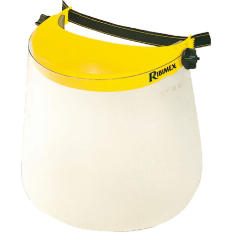 Ribimex – Visière de protection Plexiglas – Visière grillagée en nylon – Serre-tête réglable – Dégagement pour oreillettes antibruit – Conforme EN166:2002-B (1/2)