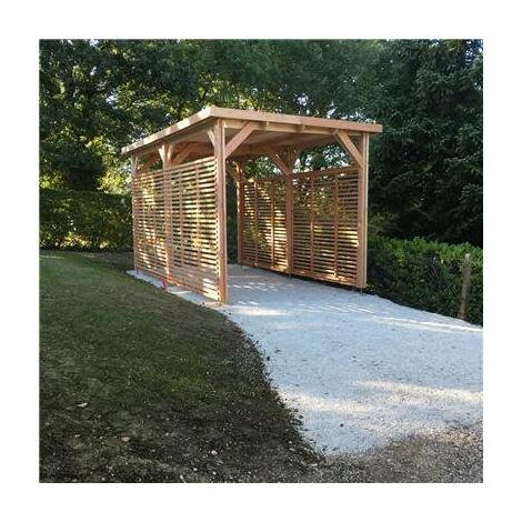Cpbf – Abri toit plat 450cm x 750cm – Bois douglas français – Carport avec 6 poteaux – Hauteur de passage 320cm – Fabrication traditionnelle française