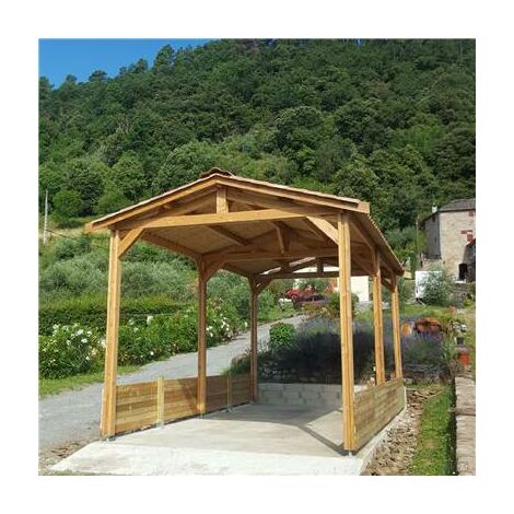 Abri Deux Pentes, 550cmx700cm, Bois DOUGLAS Français, Carport, Auvent, Abri Camping-car