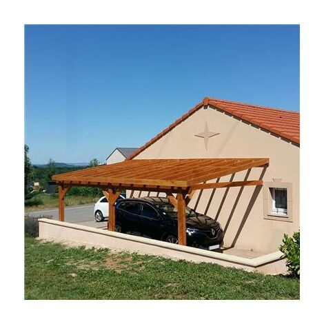 Abri Une Pente Adossé, 450cmx500cm, Bois DOUGLAS Français, Carport, Auvent, Abri voiture