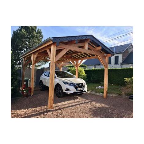 Abri Deux Pentes, 350cmx1150cm, Bois DOUGLAS Français, Carport, Auvent, Abri voiture