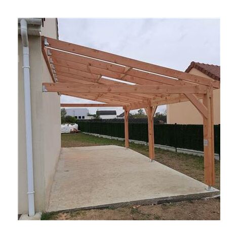 Abri Une Pente Adossé, 350cmx1050cm, Bois DOUGLAS Français, Carport, Auvent, Abri voiture (1/4)
