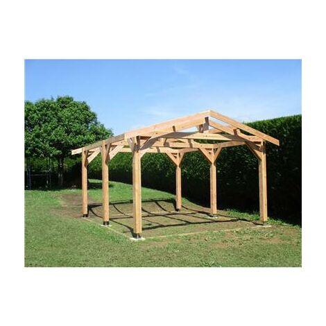 Abri Deux Pentes, 300cmx450cm, Bois DOUGLAS Français, Carport, Auvent, Abri voiture (1/4)