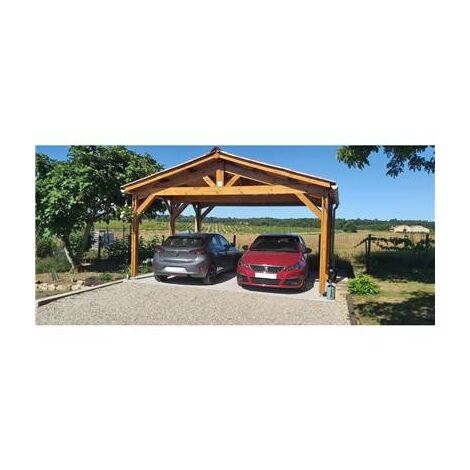 Abri Deux Pentes, 600cmx950cm, Bois DOUGLAS Français, Carport, Auvent, Abri voiture (1/4)