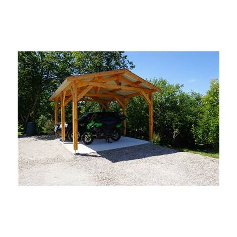 Abri Deux Pentes, 350cmx600cm, Bois DOUGLAS Français, Carport, Auvent, Abri voiture