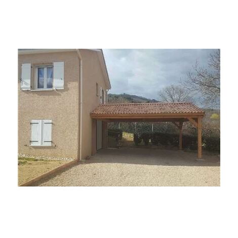 Cpbf – Abri voiture adossé 450x400cm en bois douglas – Carport 2 pentes – Hauteur de passage 250cm – Fabrication française PEFC (1/4)