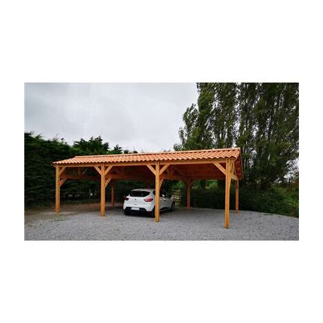 Abri Deux Pentes Faitage Décalé, 500cmx800cm, Bois DOUGLAS Français, Carport, Auvent, Abri voiture