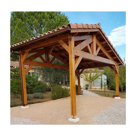 Cpbf – Abri voiture en bois douglas 550x400cm – Carport 2 pentes – Hauteur de passage 250cm – Fabrication française PEFC (1/4)