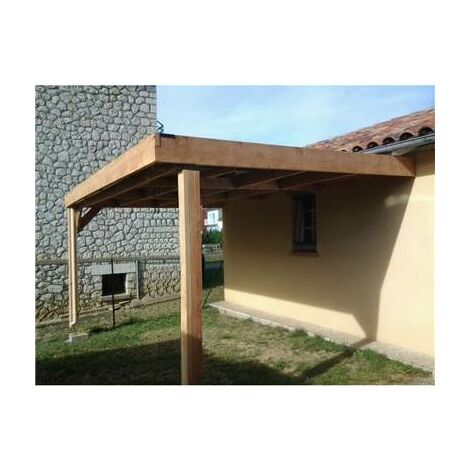 Cpbf – Abri toit plat adossé 400cm x 400cm en bois douglas français – Carport avec hauteur de passage 250cm – Montage simple 2 jours - 400cmx400cm