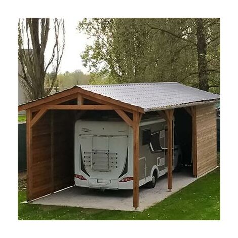 Cpbf – Abri deux pentes adossé 450x800cm – Bois douglas français – Carport avec hauteur de passage 320cm – 8 poteaux – Fabrication française