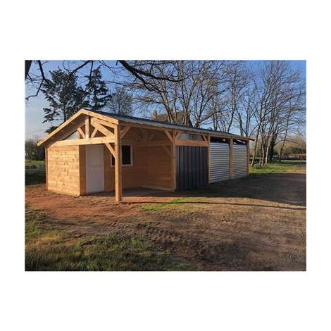 Abri Deux Pentes Faitage Décalé, 500cmx1250cm, Bois DOUGLAS Français, Carport, Auvent, Abri voiture