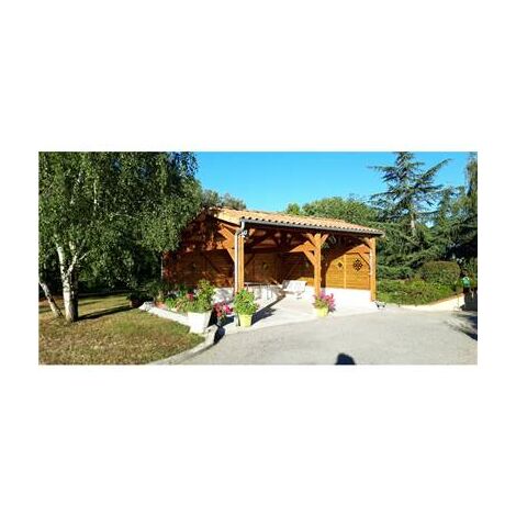 Abri Deux Pentes Faitage Décalé, 550cmx500cm, Bois DOUGLAS Français, Carport, Auvent, Abri voiture