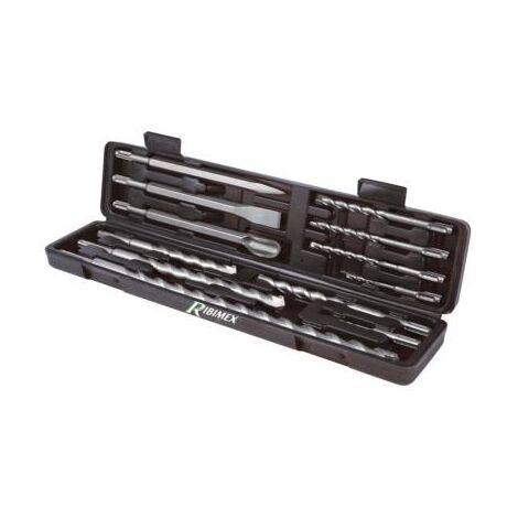 Ribitech – Coffret 12 pièces SDS pour marteau perforateur – Forets en carbure de tungstène 5-20mm – Burins pour béton armé – Étui de rangement inclus - PR12SDS