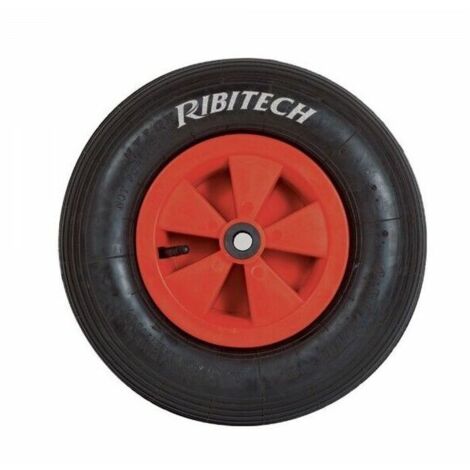 Ribimex – Roue gonflable pour brouette 400 mm – Pneu gonflable pour absorption chocs – Roulement à aiguilles – Polypropylène 105 mm de large – Alésage 20 mm (1/2)