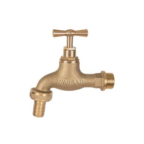 Ribiland – Robinet extérieur en laiton avec raccord cannelé – Entrée 15 x 21 mm – Nez 20 x 27 mm – Pression PN 100 – Plage de température -30°C à +120°C