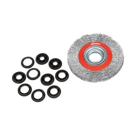 Ribimex – Brosse métallique pour meuleuse 200mm – Alésage Ø 32mm – Fils Ø 0,3mm – Réductions incluses Ø 12,7 à 25mm – Pour décapage et nettoyage