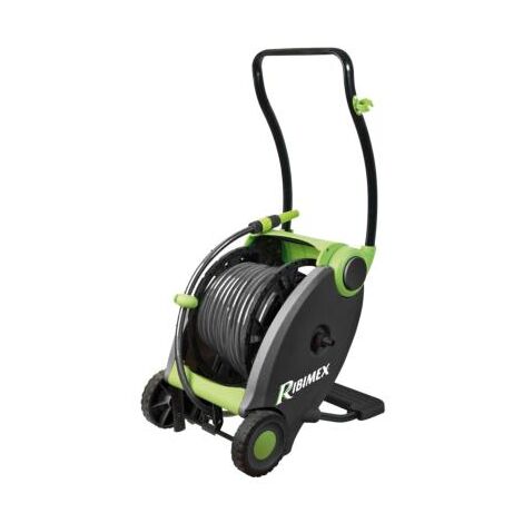 Ribimex – Enrouleur tuyau arrosage à pied 50 mètres – Enroulement automatique sur roues – Structure acier laqué – Tuyau PVC 12,5 mm