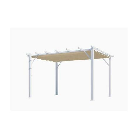 Pergola aluminium structure blanche 12 m² toile d'ombrage écru 140 gr/m²