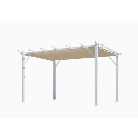 Pergola aluminium structure blanche 12 m² toile d'ombrage écru 140 gr/m²
