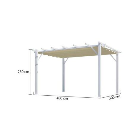 Pergola aluminium structure blanche 12 m² toile d'ombrage écru 140 gr/m²