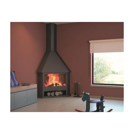 Cheminée de coin en acier avec porte vitrée 14.5 Kw couleur anthracite
