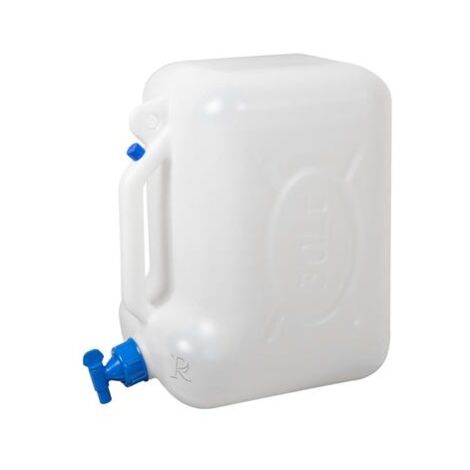 Ribimex – Jerrican alimentaire 30L en polyéthylène haute densité – Bouchon-robinet et bouchon de dépression inclus – Pour stockage liquides alimentaires