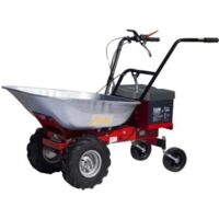 Brouette motorisée 100 kg – Moteur électrique 300W – Cuve galvanisée 85L avec basculement – Roues gonflables tout-terrain – Eurosystems